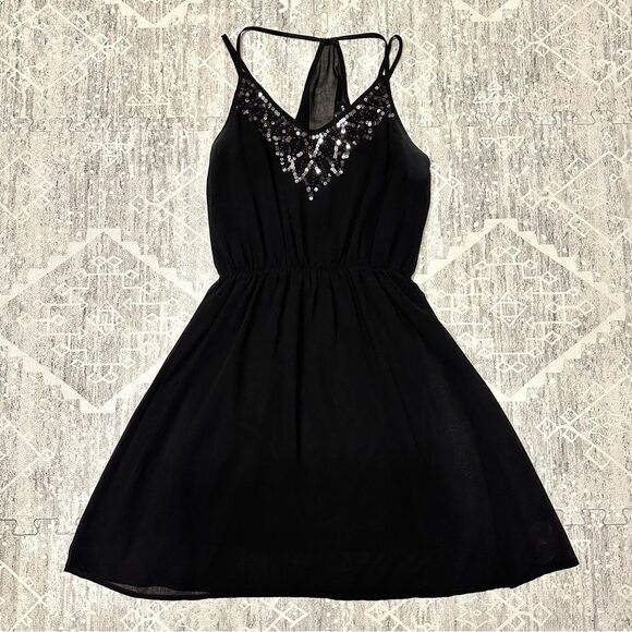 Star Style Black Sheer Embellished Glam Western Sequin Sparkle Mini Dress Size S - Picture 1 of 9